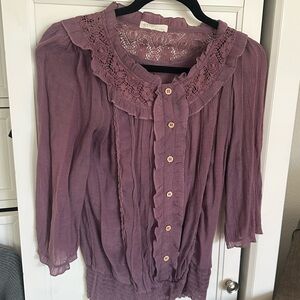Women's Lace Trim Purple Blouse